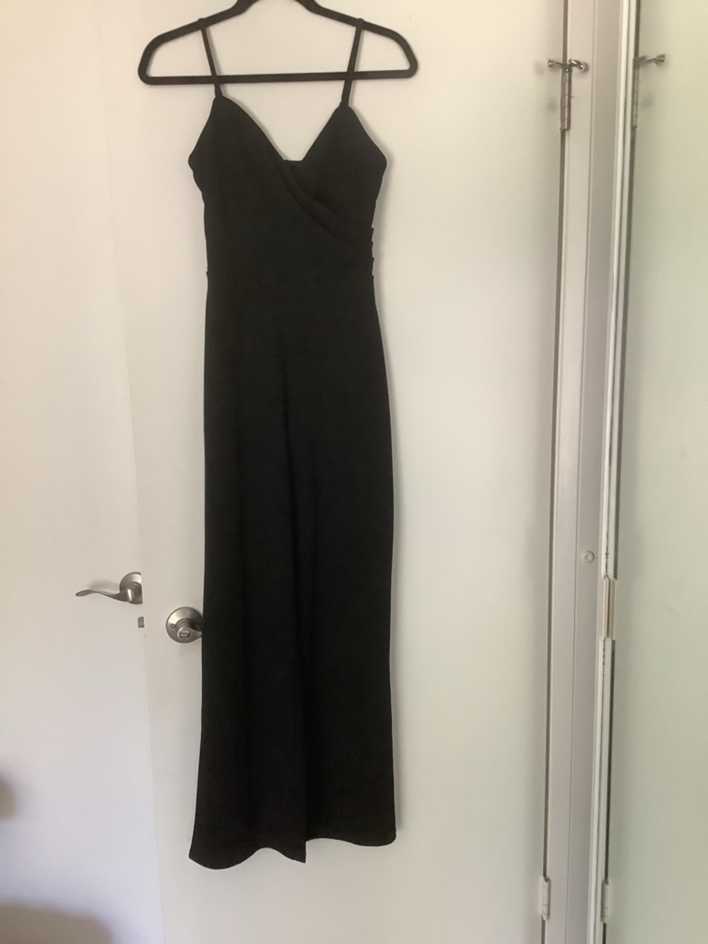 Crystal Sky Black Spaghetti-Strap Jumpsuit, size XS